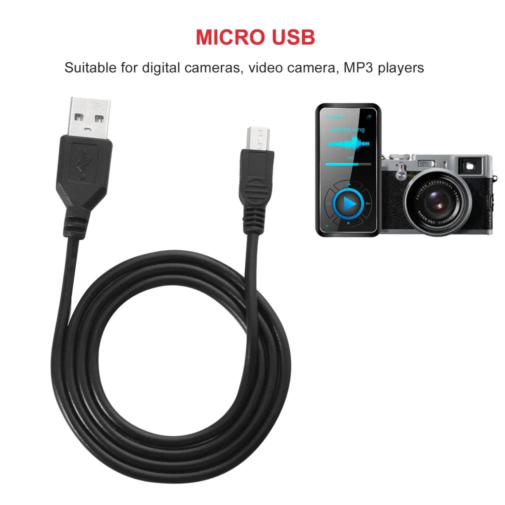 Високоскоростен 80 см. конектор USB 2.0 A-Mini B С 5-пинов със Зарядно, кабел За цифрови фотоапарати с възможност за гореща замяна USB-кабел за зареждане на данни Черен3