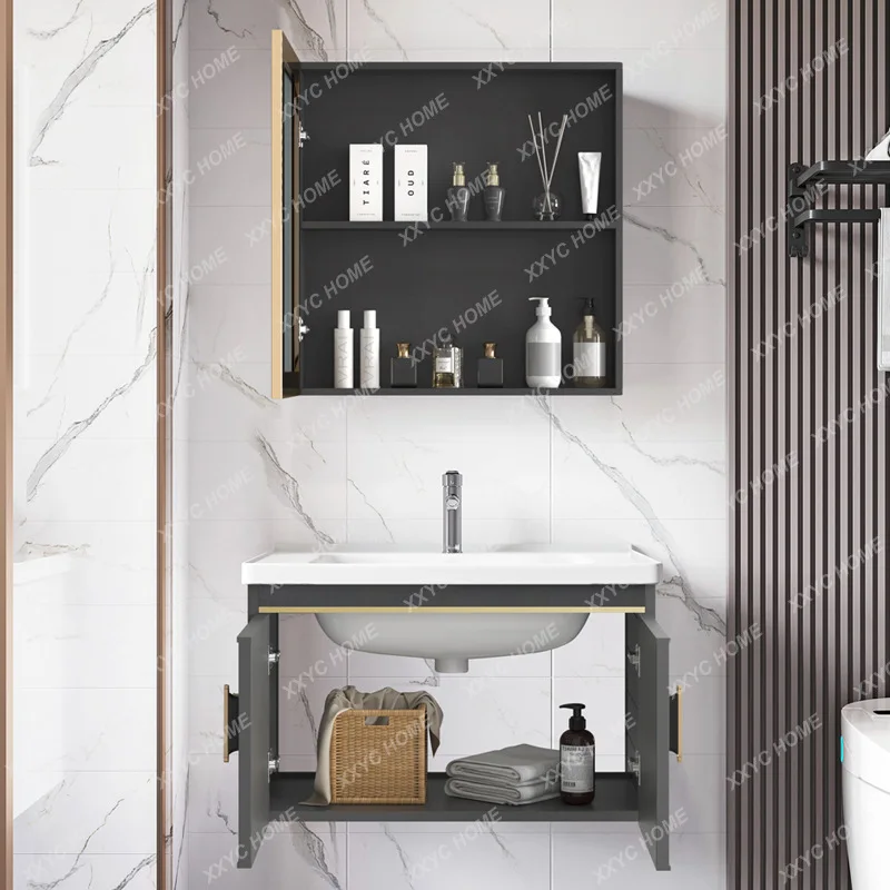 Шкаф за баня от Алуминий, Керамика Каменна плоча, Вградена Мивка, Шкаф за баня, Комбиниран шкаф за баня4