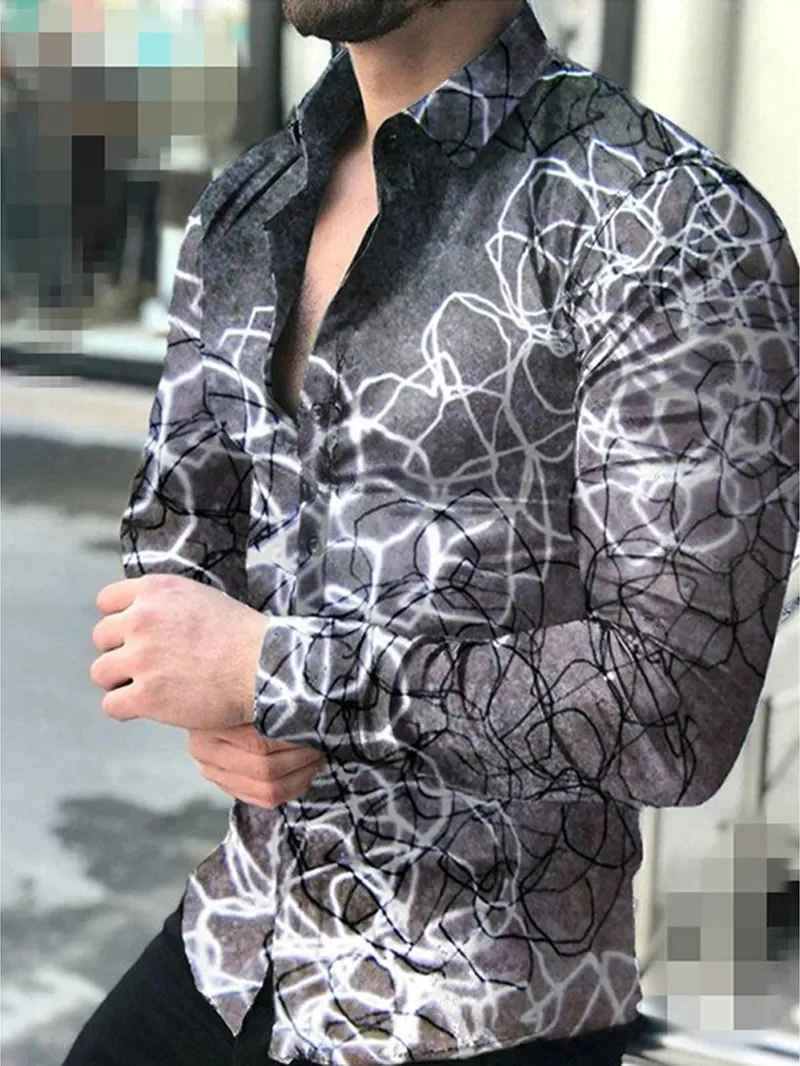 Лека луксозна модерна мъжка риза, ежедневни риза, блузи с дълги ръкави и принтом, мъжки дрехи, жилетка за бала, Ризи S-4XL5