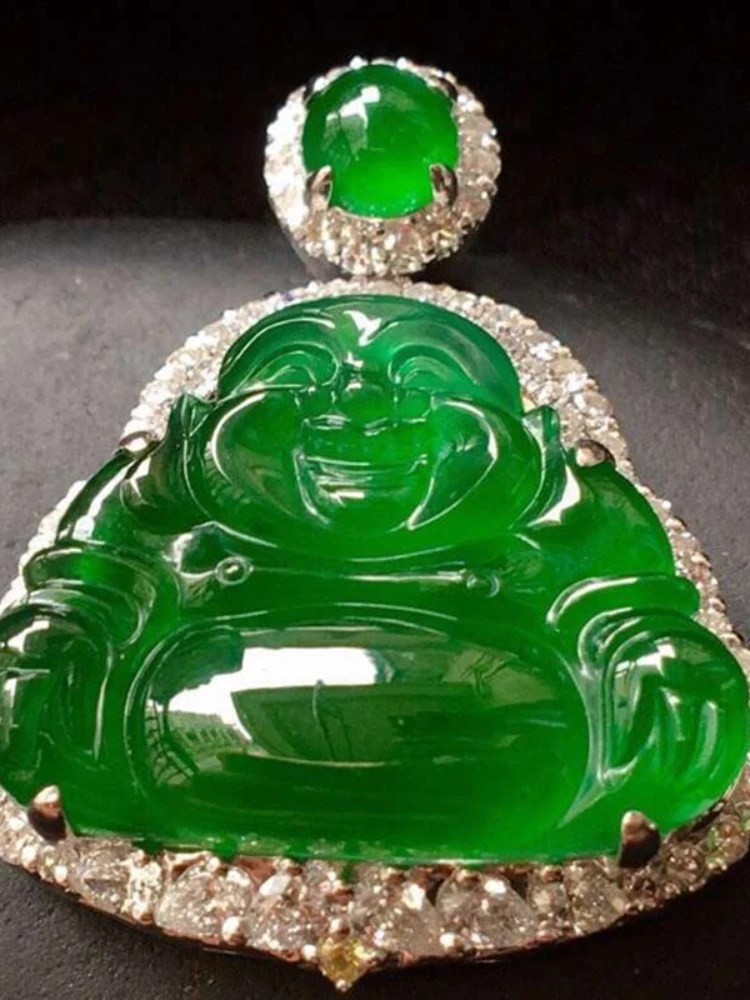 Мьянманский Emerald Висулка под формата на лед, нефритовая Богиня, плаващи цветя върху смарагд Буда, слънчево-зелен1