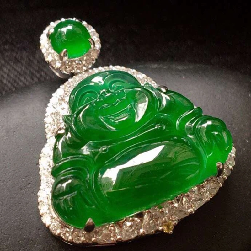 Мьянманский Emerald Висулка под формата на лед, нефритовая Богиня, плаващи цветя върху смарагд Буда, слънчево-зелен2