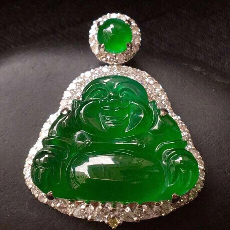 Мьянманский Emerald Висулка под формата на лед, нефритовая Богиня, плаващи цветя върху смарагд Буда, слънчево-зелен4