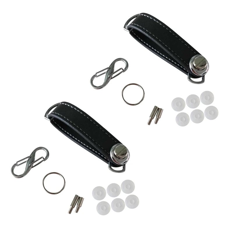 2X Модерен калъф за ключове от кола, чанта, Калъф, стойка за чантата си, Верижка, Пръстен за чантата, Джоба Органайзер за ключове, Умен кожен ключодържател, черно0