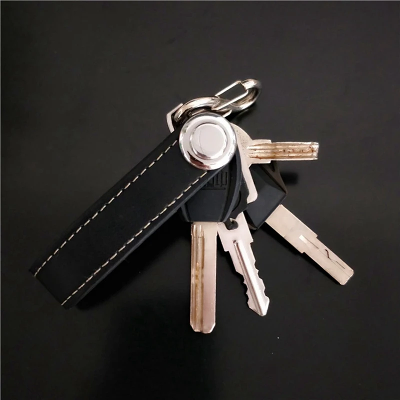 2X Модерен калъф за ключове от кола, чанта, Калъф, стойка за чантата си, Верижка, Пръстен за чантата, Джоба Органайзер за ключове, Умен кожен ключодържател, черно2