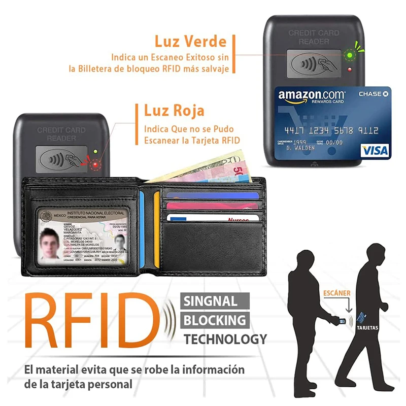 Тънки мъжки портфейли с RFID заключване в три гънки с джоб за монети и прозорец за самоличност Минималистичен чантата за мъже с прозорец за идентификация и 9 отделения за карти2