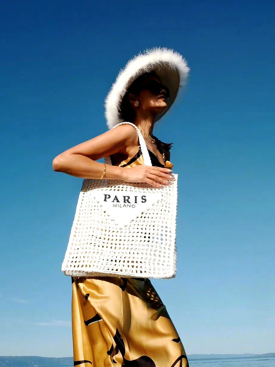Модни Летни Плажни Сламени чанти Луксозен Дизайн, Дамска чанта на рамото, Жените Куха чанта ръчна изработка, Голямо Ежедневна чанта-тоут4