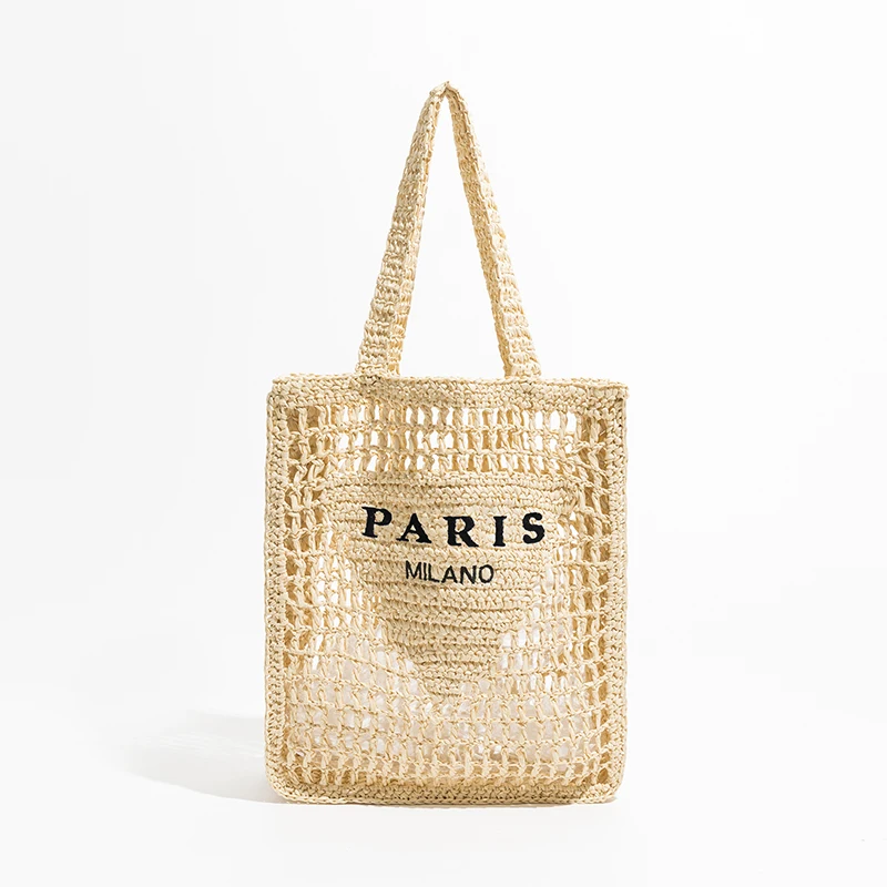 Модни Летни Плажни Сламени чанти Луксозен Дизайн, Дамска чанта на рамото, Жените Куха чанта ръчна изработка, Голямо Ежедневна чанта-тоут5