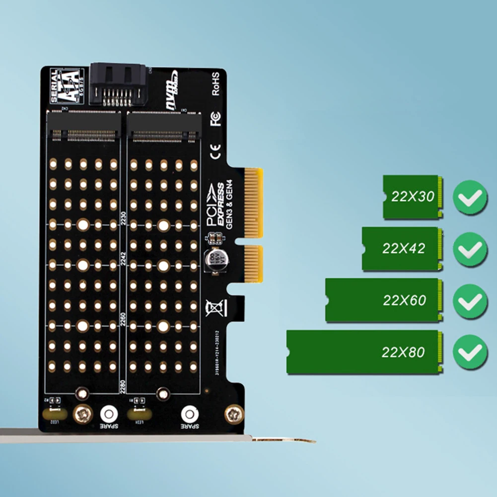 Преносима карта за разширяване с две отделения Mini за PCIE SSD SATA Адаптер със Скорост на трансфер на 32 gbps SATA Адаптор за M. 2 NVMe NGFF0