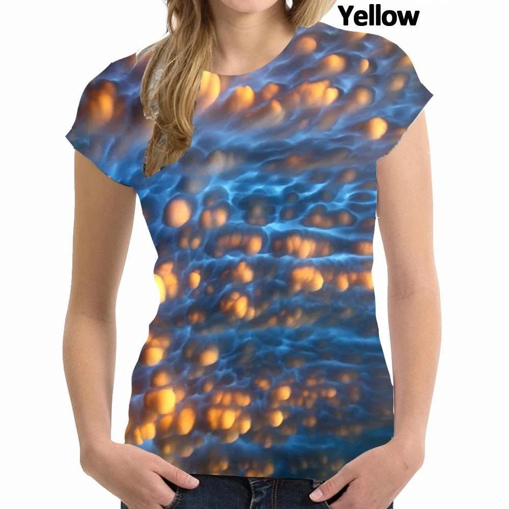 Нова мода тениска с 3D-сайкъделик принтом За мъже и жени, ризи с къси ръкави и шарките на небето под формата на цветни облаци2
