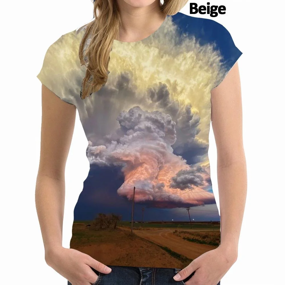 Нова мода тениска с 3D-сайкъделик принтом За мъже и жени, ризи с къси ръкави и шарките на небето под формата на цветни облаци4