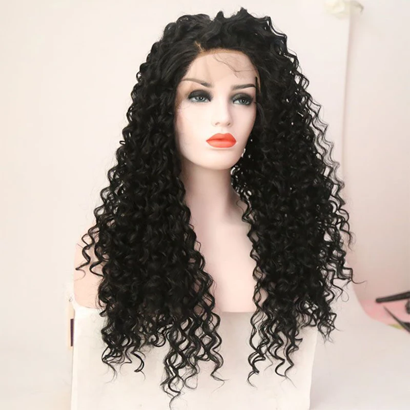 Естествена Черна дълга къдрава перука от мека дантела отпред плътност 26 инча 180%, предварително выщипанный бесклеевой перука за жени, детски косата, ежедневна cosplay1