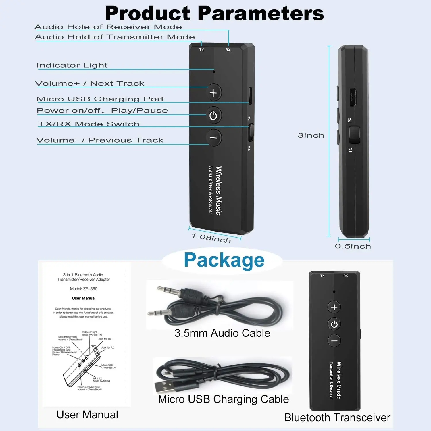 Приемник-предавател, Bluetooth 5,0 3-В-1 безжична аудиоадаптер 3,5 мм за телевизор, КОМПЮТЪР, слушалки, домашна аудио система на колата4