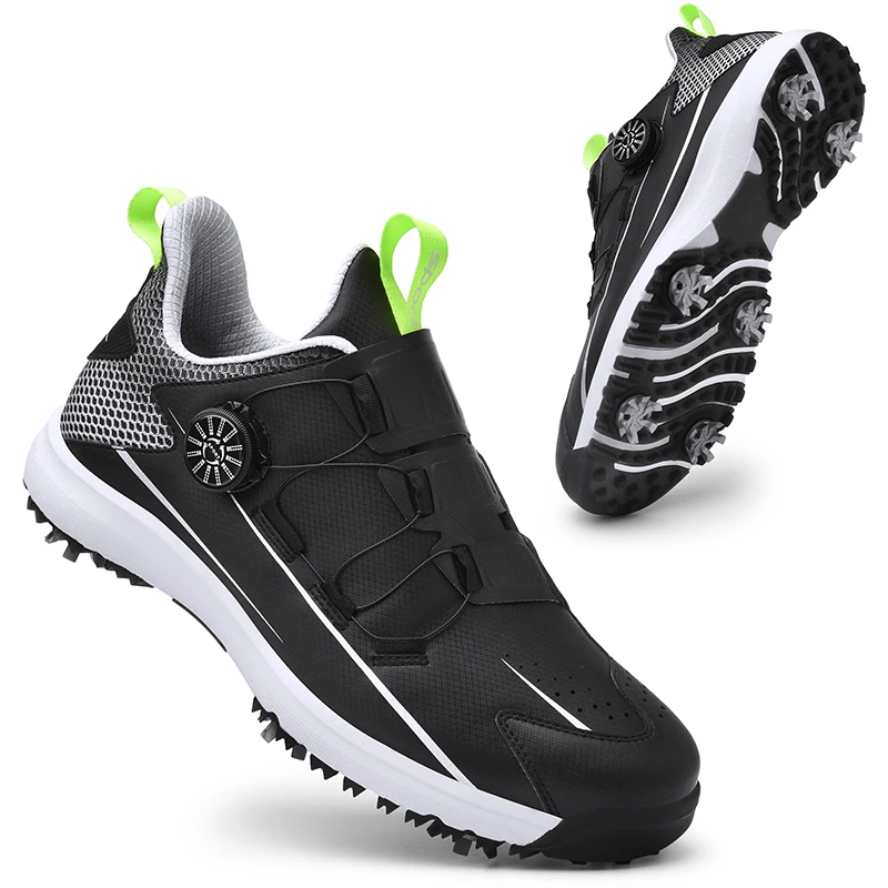Професионални обувки за голф, за мъже и жени, унисекс, с бърз шнур, черни, бели спортни маратонки за голф без шипове за мъже и жени4