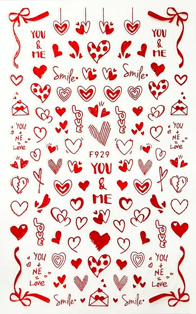 3D стикери за дизайн на ноктите Червено сърце любов Съвети по дизайн декорация на нокти Етикети за 
