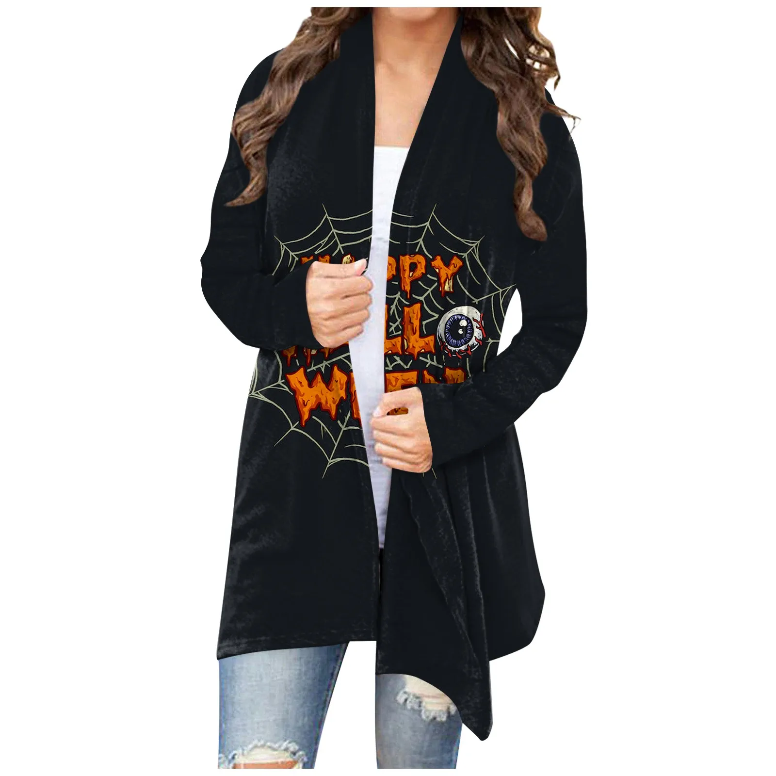 Women ' s Fashion Casual Хелоуин Print Medium Length Cardigan Яке Coat якета, есенни женски chaqueta mujer дамско палто2