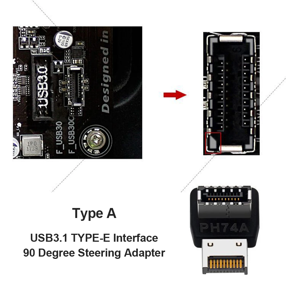 USB Type 3.1-E 90-градусов конвертор USB адаптер конектор на дънната платка, Аксесоари за КОМПЮТРИ, части за работния плот, направи си сам4